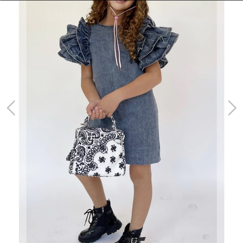 NWT Lola + The Boys Denim Ruffle Sleeve Girls Dress 10